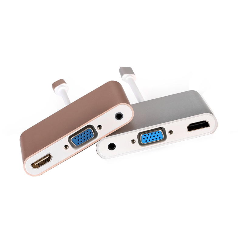USB 3.1 Type-C转VGA+HDMI+3.5mm音频接口转换线转换器
