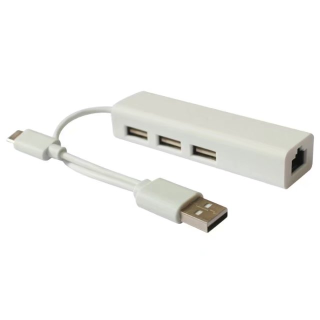 USB 2.0+USB 3.1 TYPE C双插头转USB 2.0三口HUB加1网口RJ45免驱