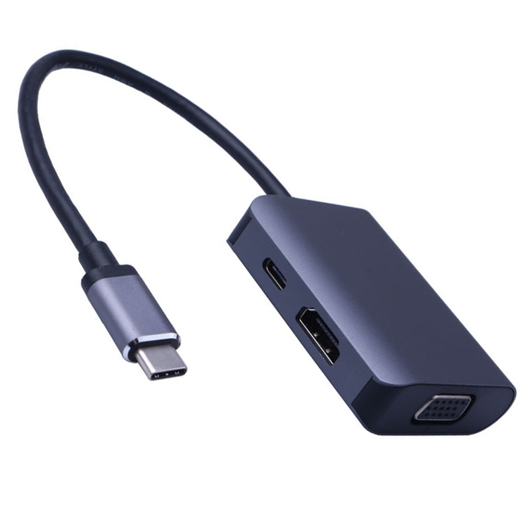 type-c 转 vga hdmi+PD供电三合一转换器 铝合金高清转接线