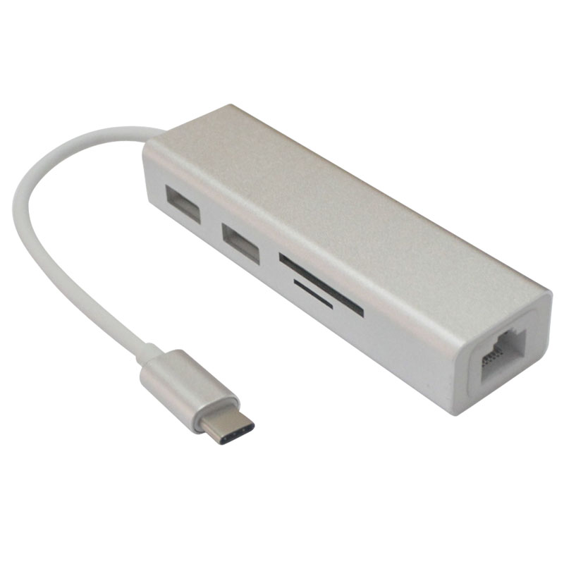 Type-C有线千兆网卡USB-C扩展转RJ45网口USB转换器读卡器